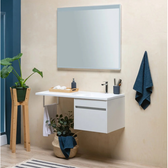 Тумба с раковиной на стиральную машину AQUANET Токио 130 R 1 ящик, подвесная, белая