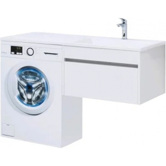 Тумба с раковиной на стиральную машину AQUANET Токио 130 R 1 ящик, подвесная, белая