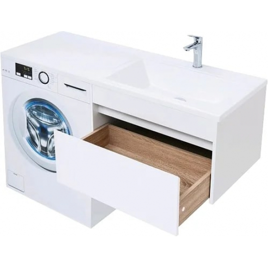 Тумба с раковиной на стиральную машину AQUANET Токио 130 R 1 ящик, подвесная, белая