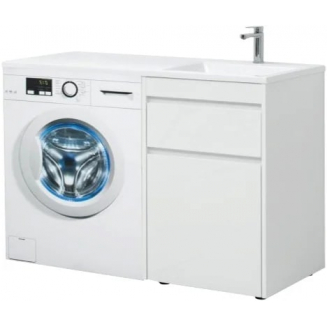 Тумба с раковиной на стиральную машину AQUANET Токио 130 R 1 ящик, с корзиной напольная, белая