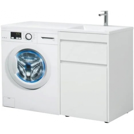 Тумба с раковиной на стиральную машину AQUANET Токио 130 R 1 ящик, с корзиной напольная, белая