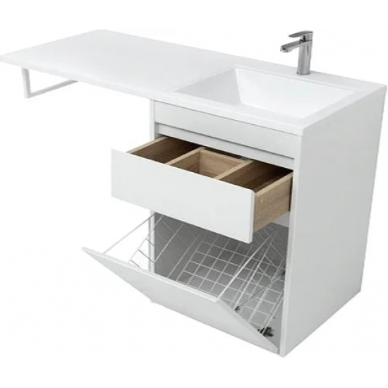 Тумба с раковиной на стиральную машину AQUANET Токио 130 R 1 ящик, с корзиной напольная, белая