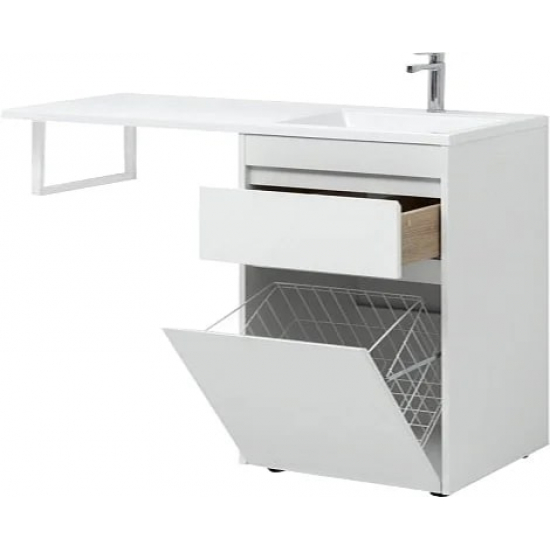 Тумба с раковиной на стиральную машину AQUANET Токио 130 R 1 ящик, с корзиной напольная, белая