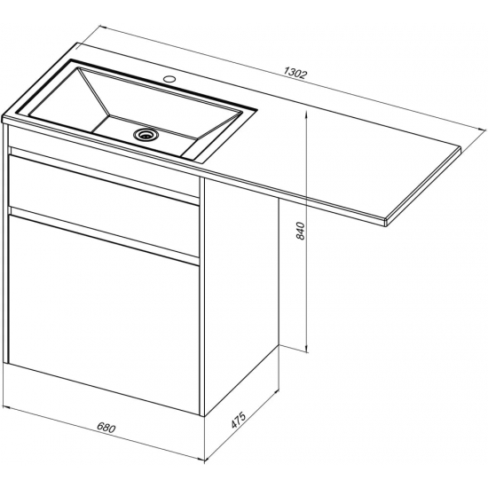 Тумба с раковиной на стиральную машину AQUANET Токио 130 R 1 ящик, с корзиной напольная, белая