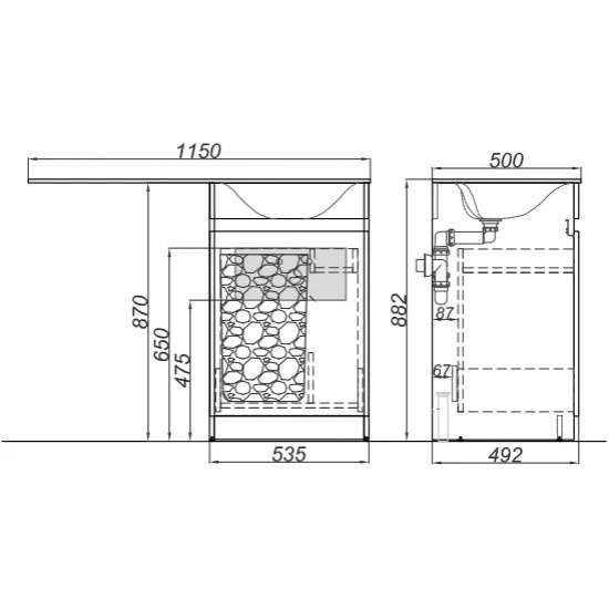 Тумба с раковиной на стиральную машину AQWELLA Forma с бельевой корзиной слева