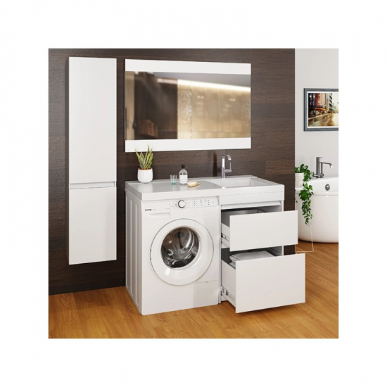 Тумба с раковиной на стиральную машину MIXLINE Созвездие-56 с раковиной Билл 120 левая, напольная