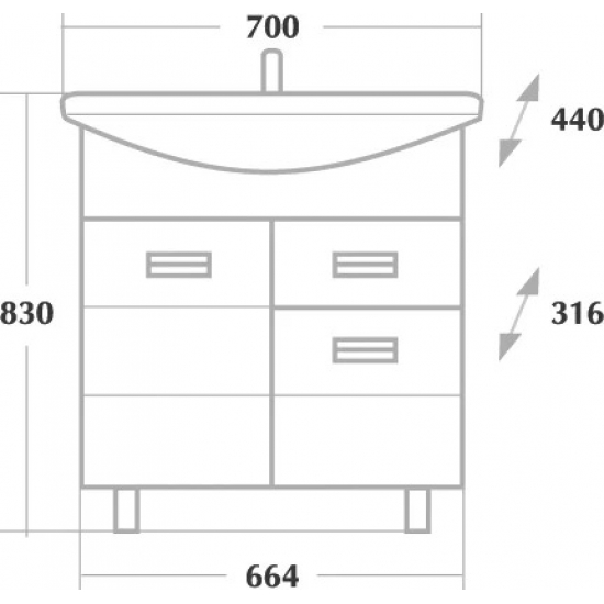 Тумба с раковиной ONIKA Балтика 70.12 напольная, с ящиком, раковина Балтика 70
