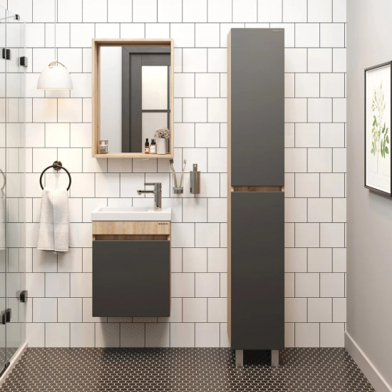 Тумба с раковиной ONIKA Милтон 45 подвесная, серая, дуб сонома