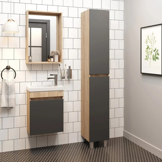 Тумба с раковиной ONIKA Милтон 45 подвесная, серая, дуб сонома