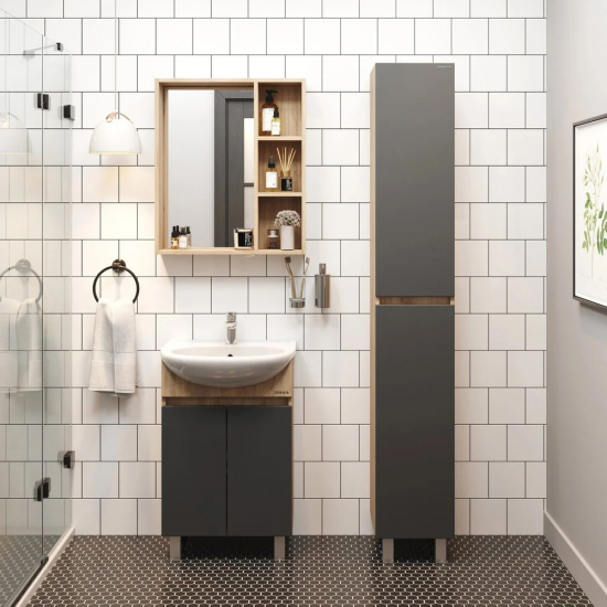 Тумба с раковиной ONIKA Милтон 50 напольная, серая, дуб сонома