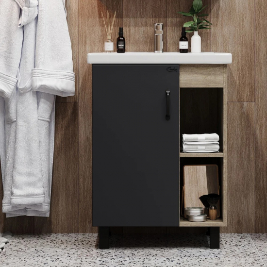 Тумба с раковиной ONIKA Тимбер 60.01 серая, дуб сонома