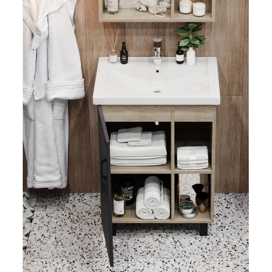 Тумба с раковиной ONIKA Тимбер 60.01 серая, дуб сонома