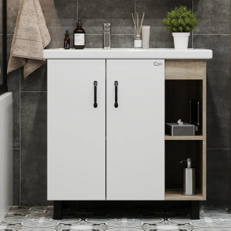 Тумба с раковиной ONIKA Тимбер 80.10 R, белая, дуб сонома