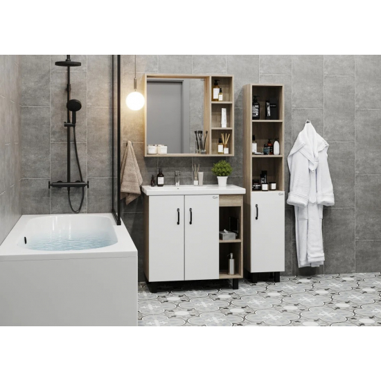 Тумба с раковиной ONIKA Тимбер 80.10 R, белая, дуб сонома