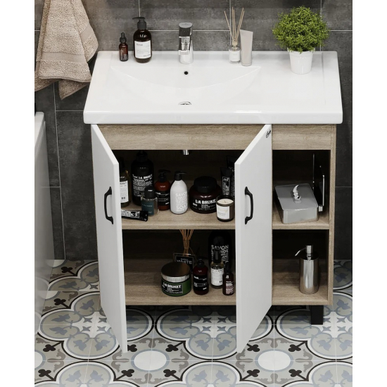 Тумба с раковиной ONIKA Тимбер 80.10 R, белая, дуб сонома