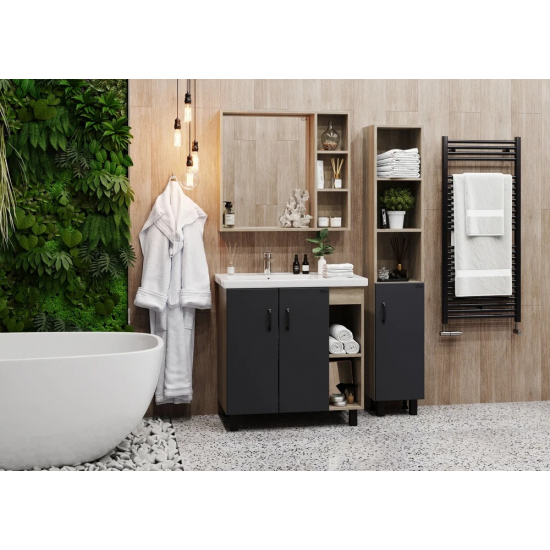 Тумба с раковиной ONIKA Тимбер 80.10 R, серая, дуб сонома