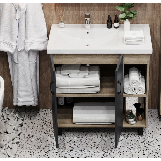 Тумба с раковиной ONIKA Тимбер 80.10 R, серая, дуб сонома