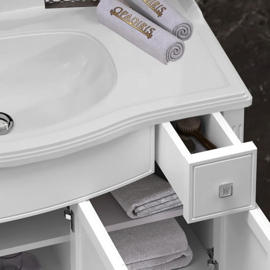 Тумба с раковиной OPADIRIS Лаура 100 белая матовая, с раковиной из литьевого мрамора