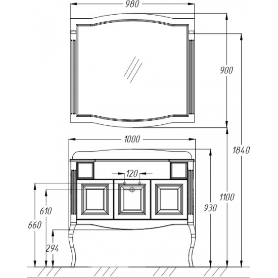 Тумба с раковиной OPADIRIS Лаура 100 белая с патиной, с раковиной из литьевого мрамора