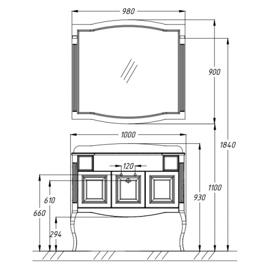 Тумба с раковиной OPADIRIS Лаура 100 белая с патиной