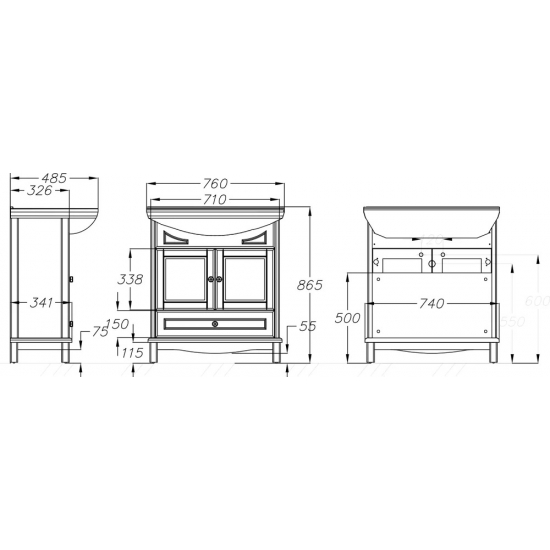 Тумба с раковиной OPADIRIS Омега 75 cлоновая кость