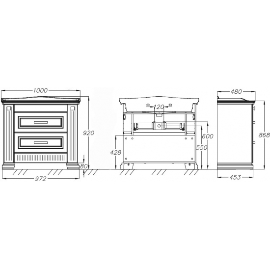 Тумба с раковиной OPADIRIS Оникс 100 золото