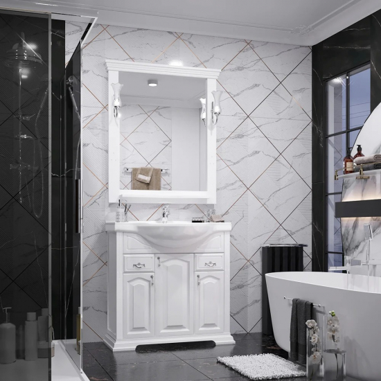 Тумба с раковиной OPADIRIS Риспекто 85 белая, с раковиной Сенеж