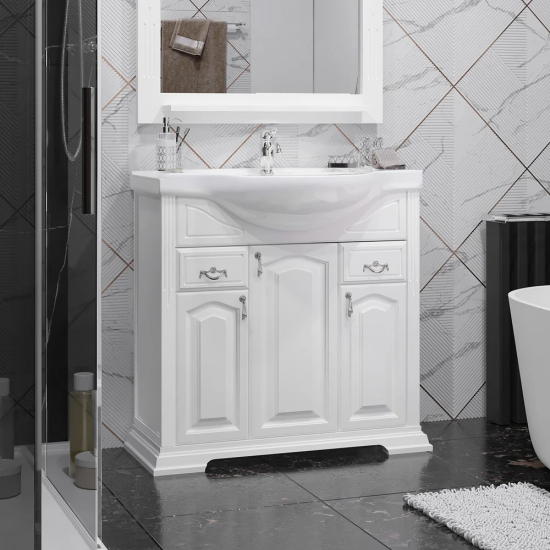 Тумба с раковиной OPADIRIS Риспекто 85 белая, с раковиной Сенеж