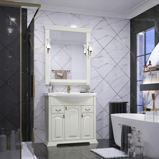 Тумба с раковиной OPADIRIS Риспекто 85 слоновая кость, с раковиной Сенеж