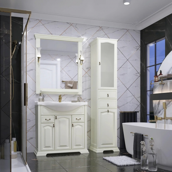 Тумба с раковиной OPADIRIS Риспекто 85 слоновая кость, с раковиной Сенеж