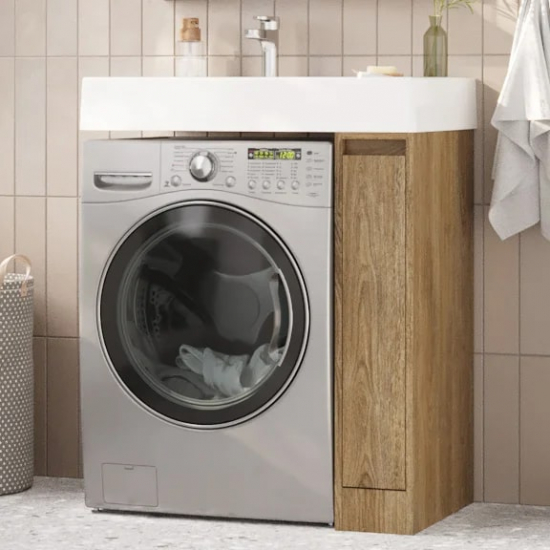 Тумба с раковиной под стиральную машину АКВАТОН Лондри 20 L раковина 80 чаша слева, дуб кантри