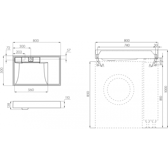 Тумба с раковиной под стиральную машину АКВАТОН Лондри 20 L раковина 80 чаша слева, дуб кантри