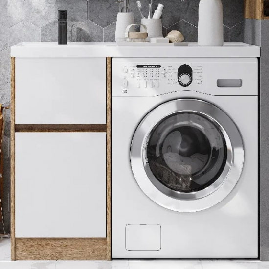 Тумба с раковиной под стиральную машину АКВАТОН Лондри 40 L раковина 105 дуб сантана, белый