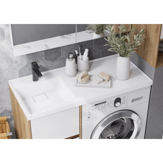 Тумба с раковиной под стиральную машину АКВАТОН Лондри 40 L раковина 105 дуб сантана, белый