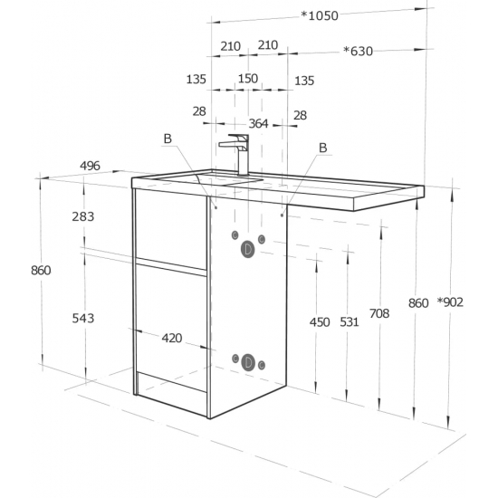 Тумба с раковиной под стиральную машину АКВАТОН Лондри 40 L раковина 105 дуб сантана, белый