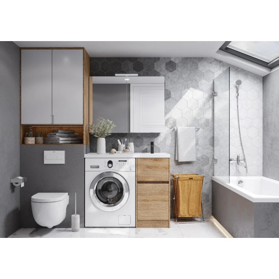 Тумба с раковиной под стиральную машину АКВАТОН Лондри 40 R раковина 105 чаша справа, дуб сантана