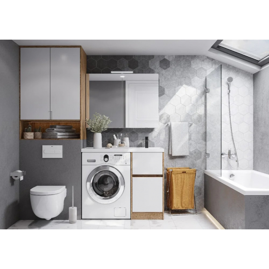 Тумба с раковиной под стиральную машину АКВАТОН Лондри 40 R раковина 105 дуб сантана, белый