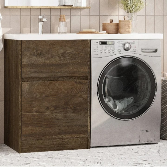 Тумба с раковиной под стиральную машину АКВАТОН Лондри 60 L раковина 120 чаша слева, дуб кантри