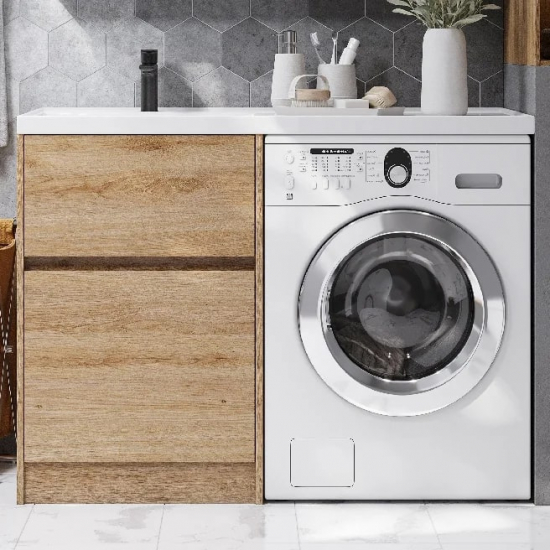 Тумба с раковиной под стиральную машину АКВАТОН Лондри 60 L раковина 120 чаша слева, дуб сантана