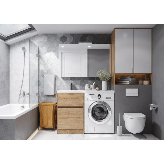 Тумба с раковиной под стиральную машину АКВАТОН Лондри 60 L раковина 120 чаша слева, дуб сантана