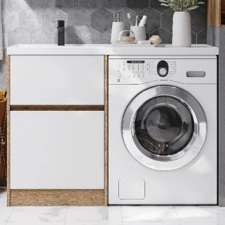 Тумба с раковиной под стиральную машину АКВАТОН Лондри 60 L раковина 120 дуб сантана, белый