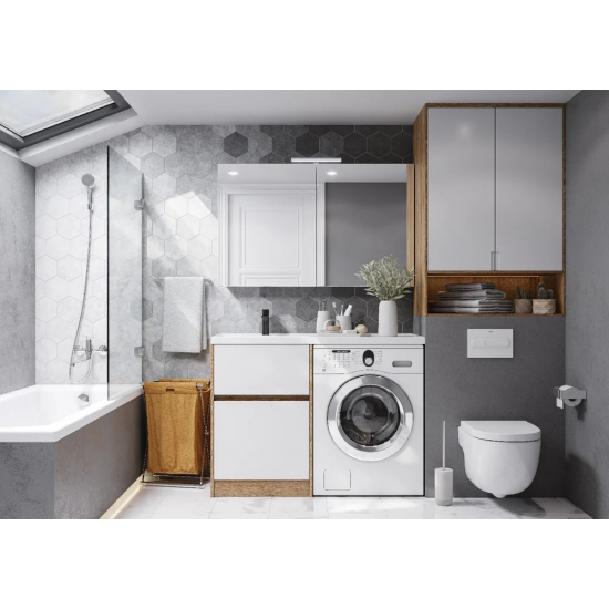 Тумба с раковиной под стиральную машину АКВАТОН Лондри 60 L раковина 120 дуб сантана, белый