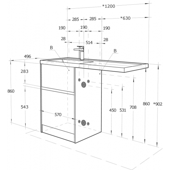 Тумба с раковиной под стиральную машину АКВАТОН Лондри 60 L раковина 120 дуб сантана, белый