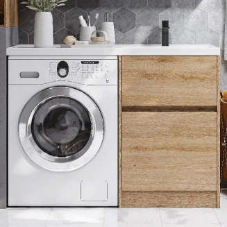 Тумба с раковиной под стиральную машину АКВАТОН Лондри 60 R раковина 120 чаша справа, дуб сантана 