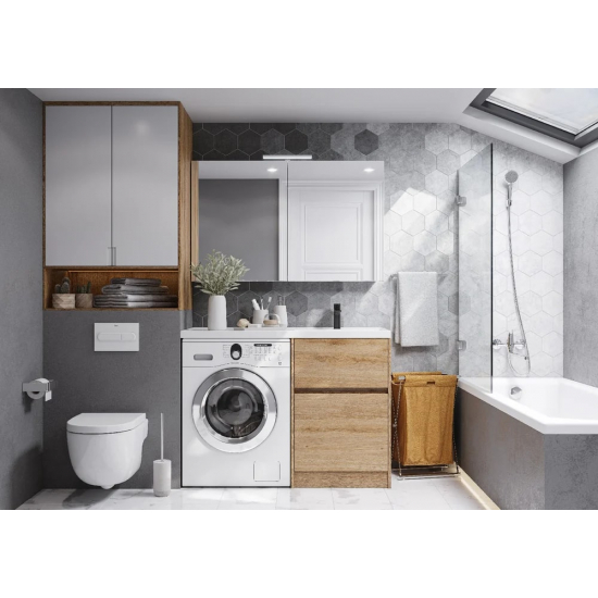 Тумба с раковиной под стиральную машину АКВАТОН Лондри 60 R раковина 120 чаша справа, дуб сантана 