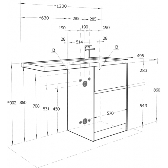 Тумба с раковиной под стиральную машину АКВАТОН Лондри 60 R раковина 120 дуб рустикальный