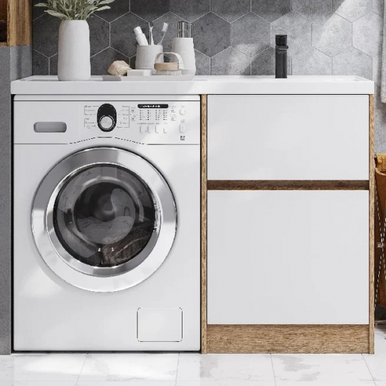 Тумба с раковиной под стиральную машину АКВАТОН Лондри 60 R раковина 120 дуб сантана, белый