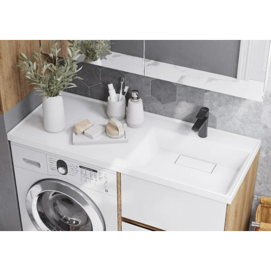 Тумба с раковиной под стиральную машину АКВАТОН Лондри 60 R раковина 120 дуб сантана, белый