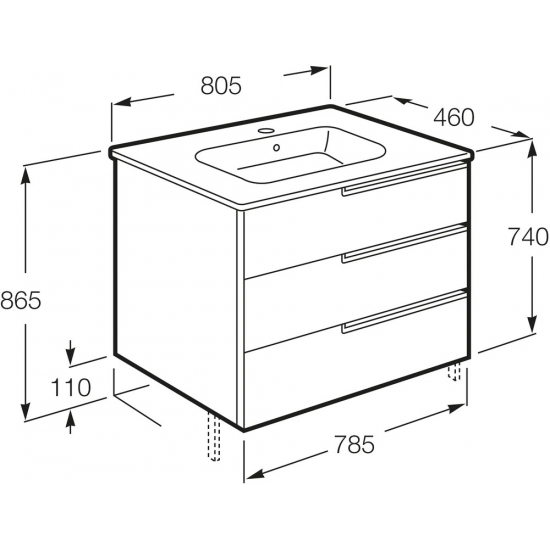 Тумба с раковиной ROCA Victoria Nord Ice Edition 80 белая глянцевая 3 ящика