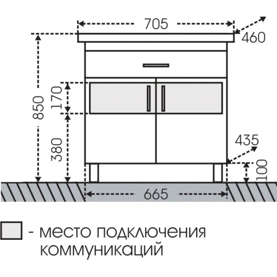 Тумба с раковиной САНТА Дублин 70 с 1 ящиком